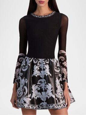 Alice + Olivia Chara Tapestry Print Long Sleeve Faux Leather Dress